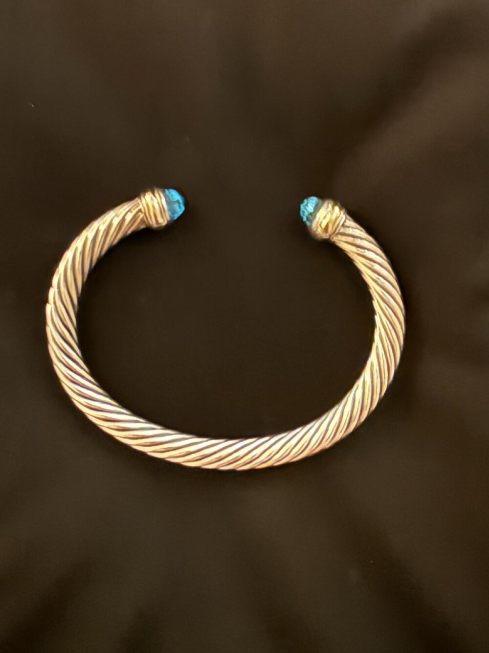 David Yurman Classic Cable Cuff, 7mm, Sterling/Gold/Blue Topaz